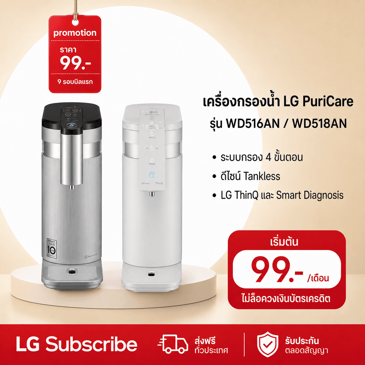 ภาพโปรโมชัน เครื่องกรองน้ำ LG PuriCare รุ่น WD516AN.ASLPLMT สีเงิน (Silver)